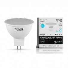 13527 лампа светодиодная LED 7вт 230в, GU5.3, белый Gauss 13527 (упаковка 10шт)